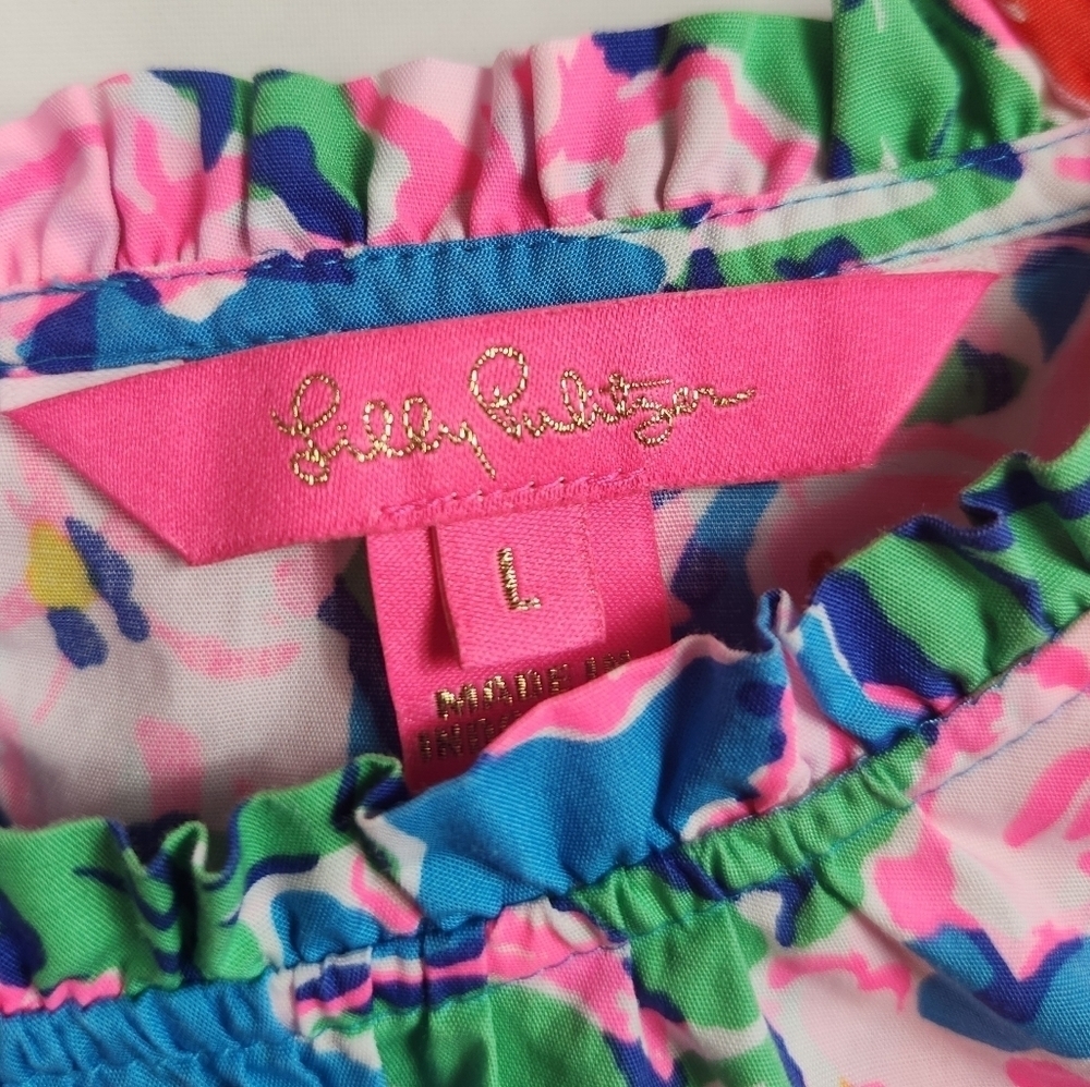 Lilly Pulitzer Preppy Colorful Trista Blouse Top Multi Rose to the Occasion L - Picture 12 of 14